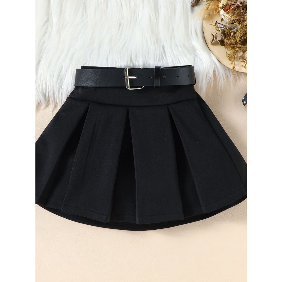 Children’s Ruffle Sleeve Top & Pleated Skirt Set with Hat and Belt Apparel and Accessories