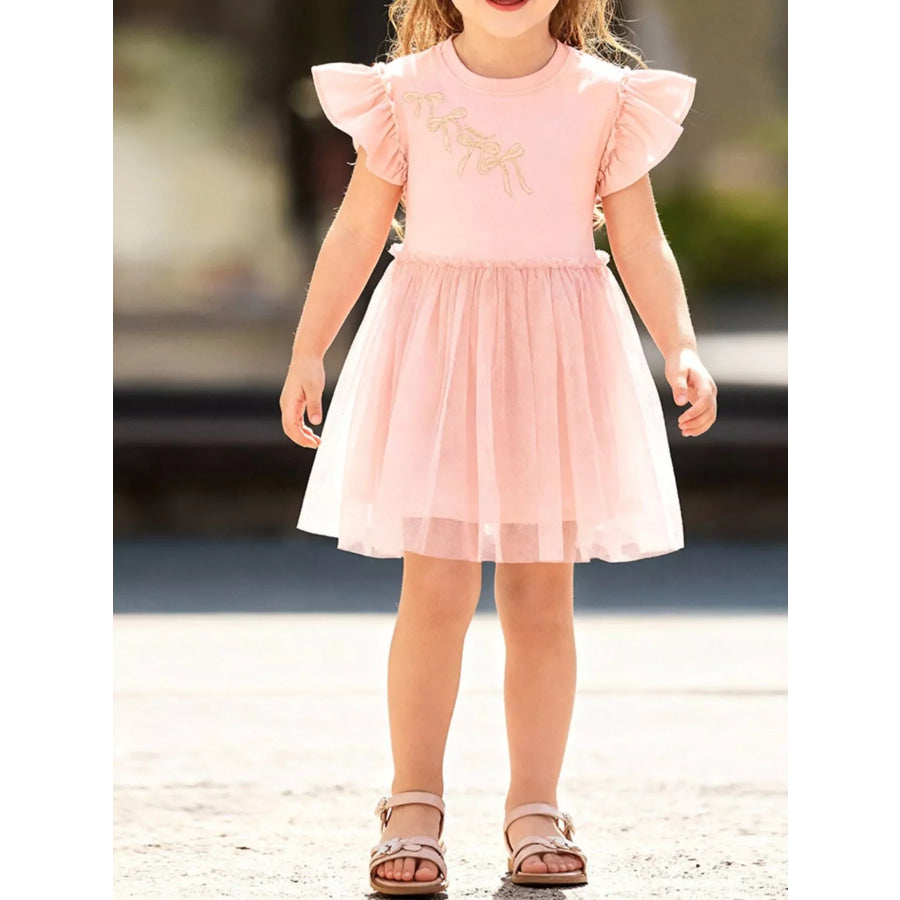 Children’s Ruffle Sleeve Tulle Dress Watermelon pink / 2Y Apparel and Accessories