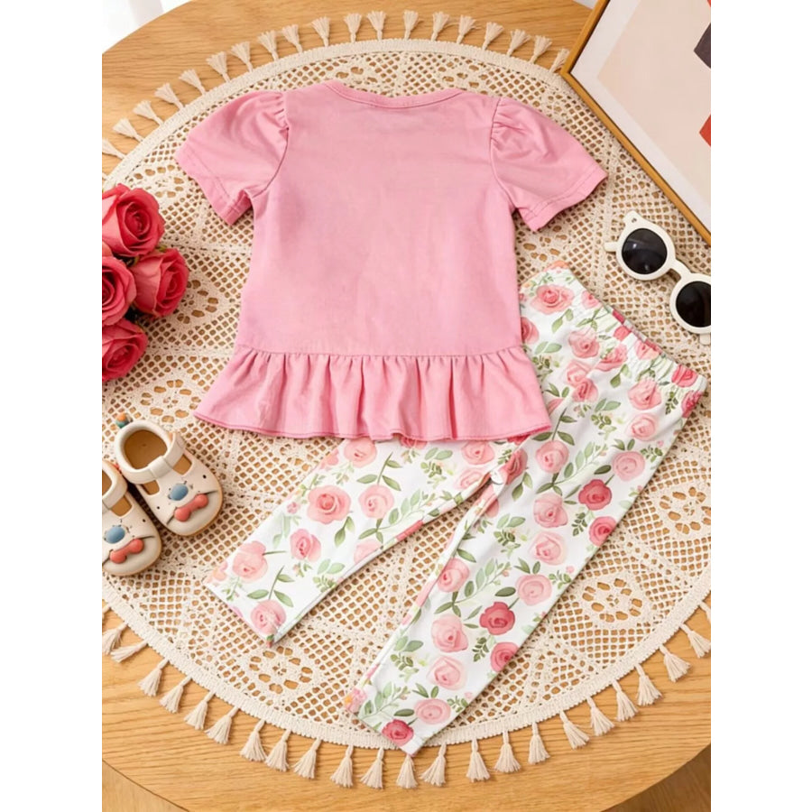 Children’s Ruffle Top & Floral Print Pants Set Apparel and Accessories