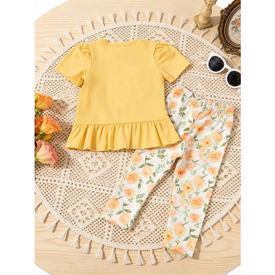 Children’s Ruffle Top & Floral Print Pants Set Apparel and Accessories