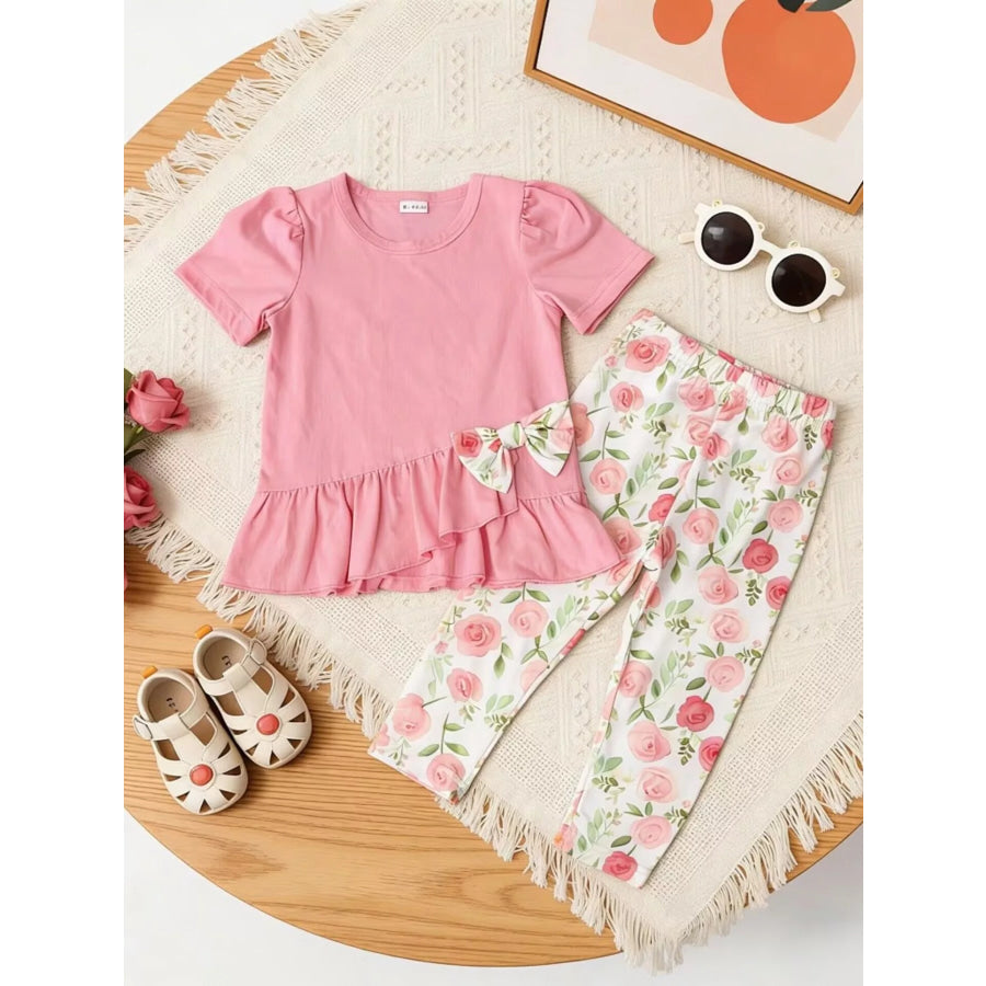 Children’s Ruffle Top & Floral Print Pants Set Pink / 12-18M Apparel and Accessories