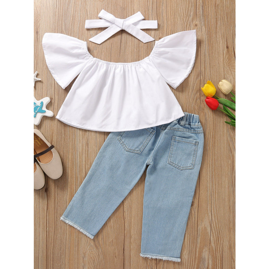 Children’s Ruffle Top & Jeans Set with Headband Apparel and Accessories