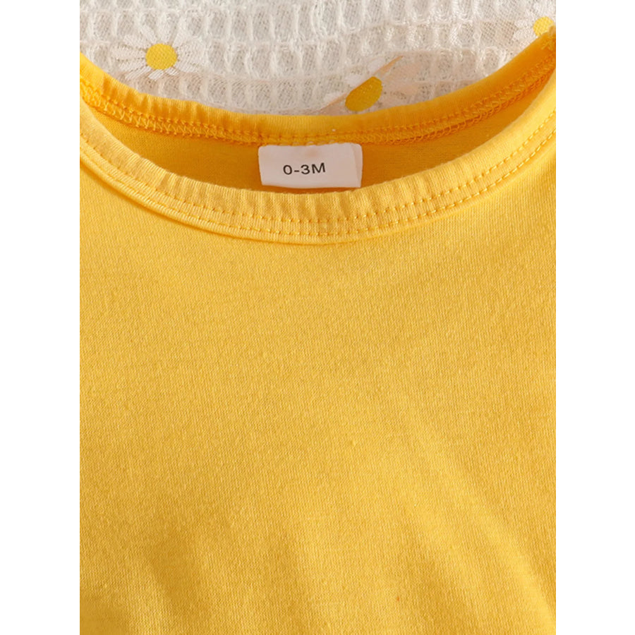 Children’s Ruffle Trim Bodysuit and Bee Print Dress Set with Headband Apparel and Accessories