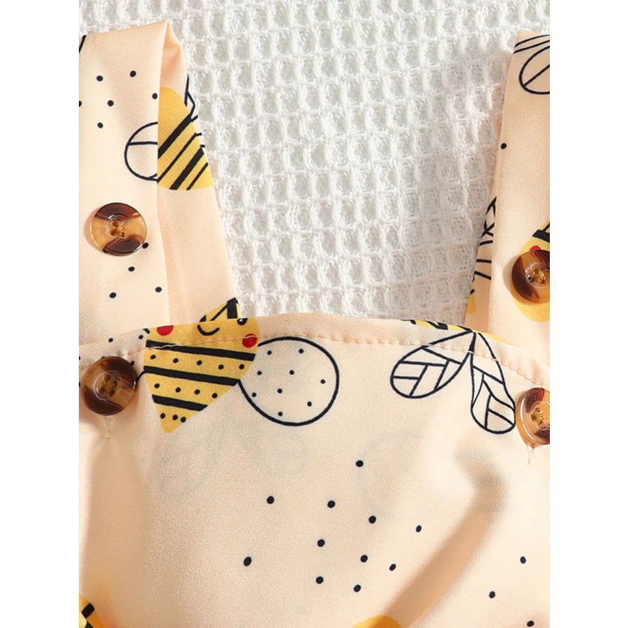 Children’s Ruffle Trim Bodysuit and Bee Print Dress Set with Headband Apparel and Accessories