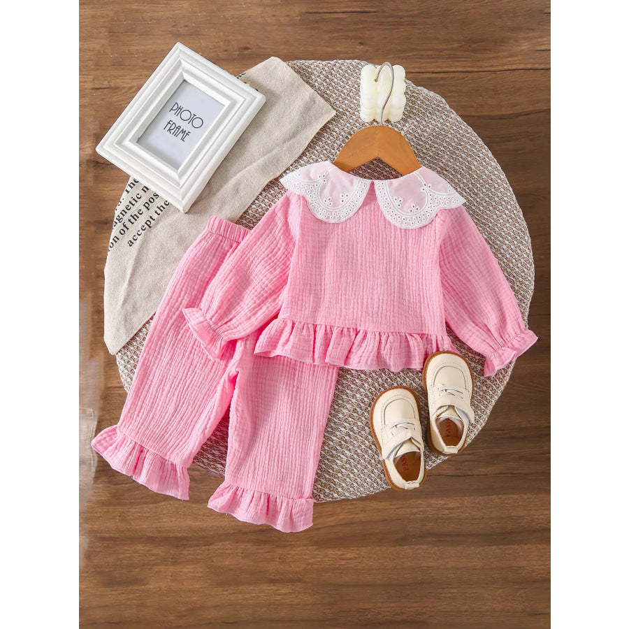 Children’s Ruffle Trim Bow Decor Baby Set Apparel and Accessories
