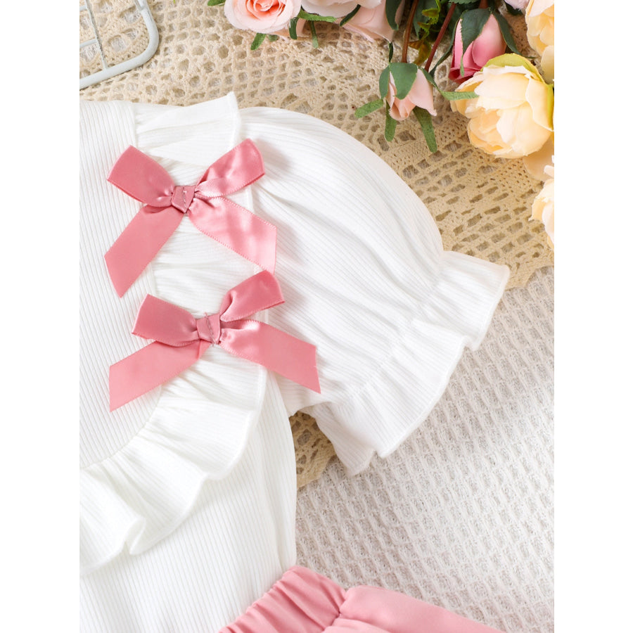 Children’s Ruffle Trim Bow Decor Top & Layered Skirt Set Pink / 4Y Apparel and Accessories