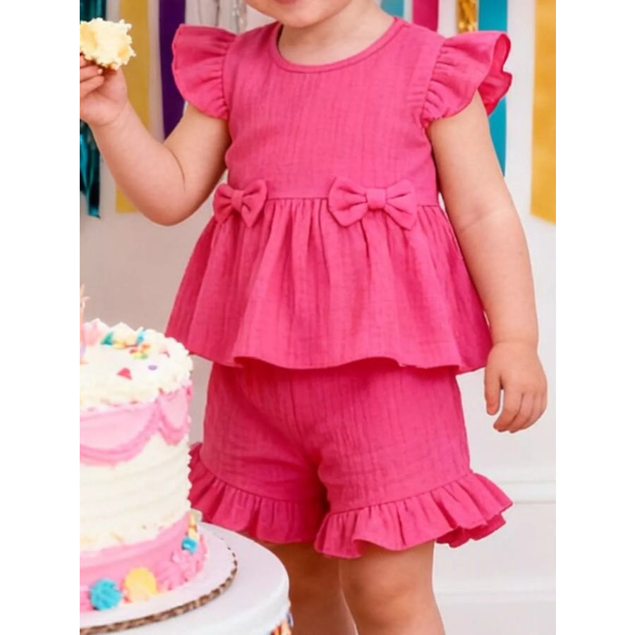 Children’s Ruffle Trim Bowknot Top & Shorts Set Apparel and Accessories