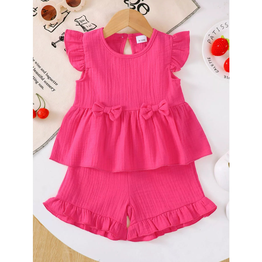 Children’s Ruffle Trim Bowknot Top & Shorts Set Apparel and Accessories