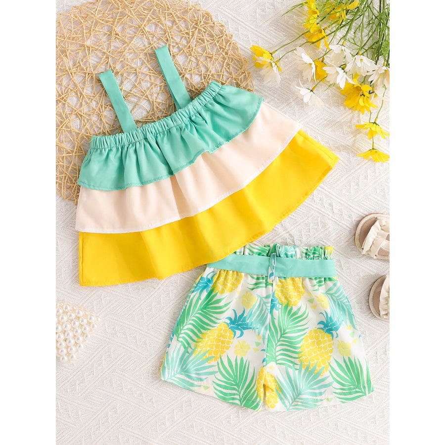 Children’s Ruffle Trim Layered Cami Top & Pineapple Print Shorts Set Apparel and Accessories