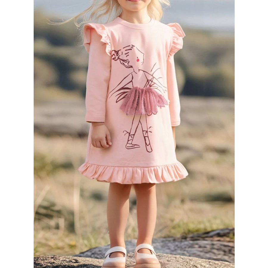 Children’s Ruffle Trim Long Sleeve Dress Dusty Pink / 2Y Apparel and Accessories