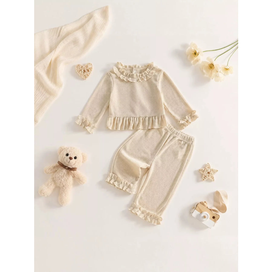 Children’s Ruffle Trim Long Sleeve Top and Pants Set Apparel Accessories