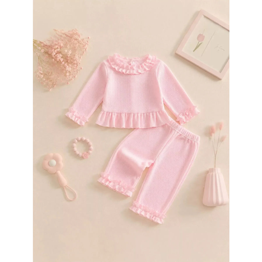 Children’s Ruffle Trim Long Sleeve Top and Pants Set Apparel Accessories