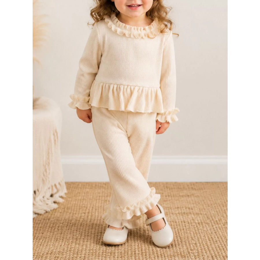 Children’s Ruffle Trim Long Sleeve Top and Pants Set Apparel Accessories
