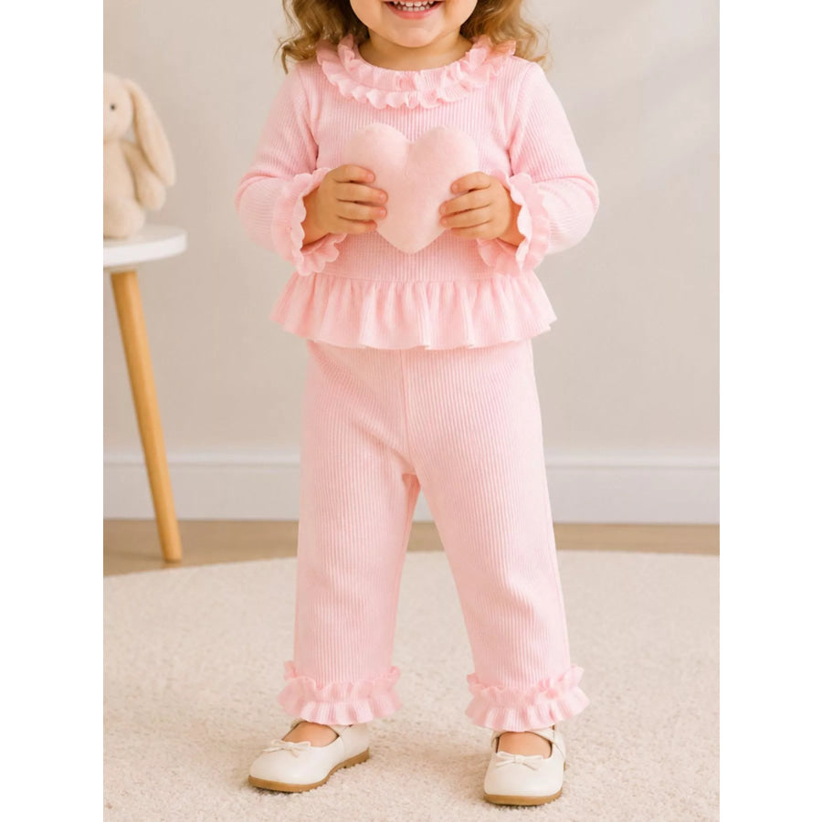 Children’s Ruffle Trim Long Sleeve Top and Pants Set Apparel Accessories