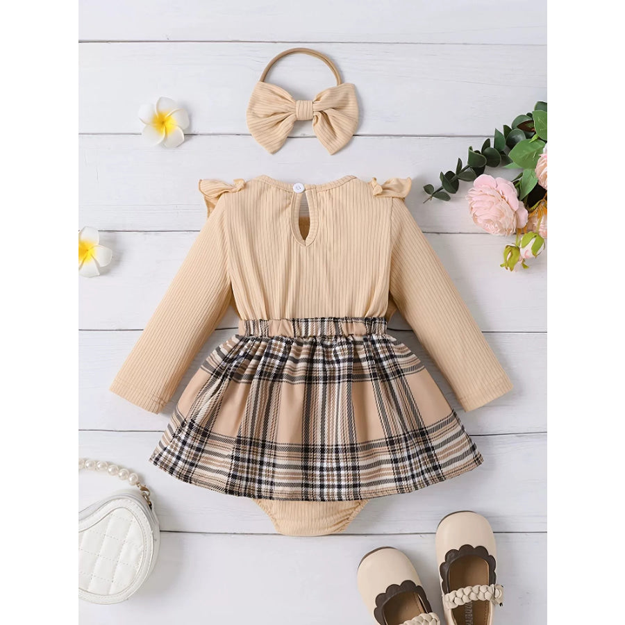 Children’s Ruffle Trim Plaid Dress with Headband Set Apparel and Accessories
