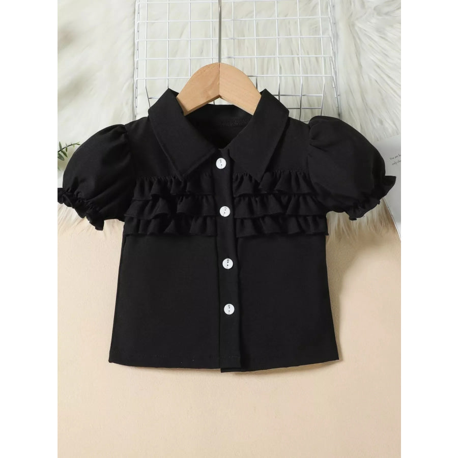 Children’s Ruffle Trim Puff Sleeve Top & Pleated Skirt Set Apparel and Accessories