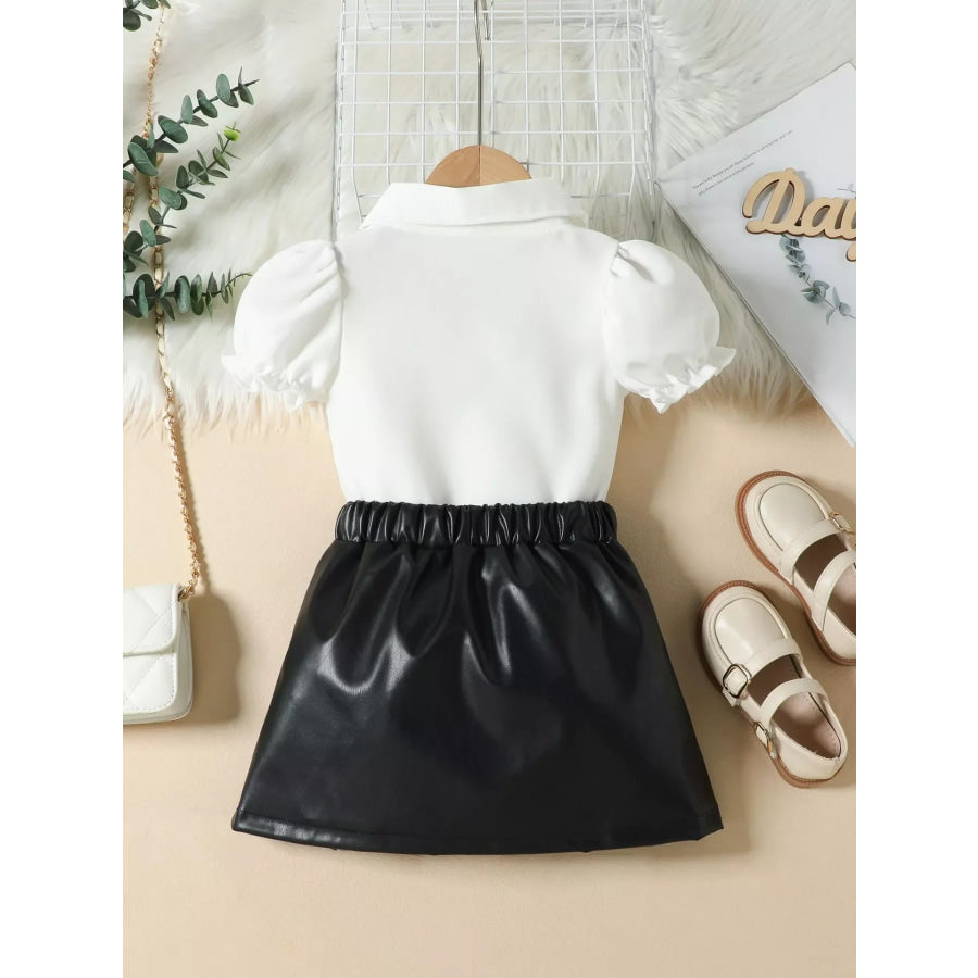 Children’s Ruffle Trim Puff Sleeve Top & Pleated Skirt Set Apparel and Accessories