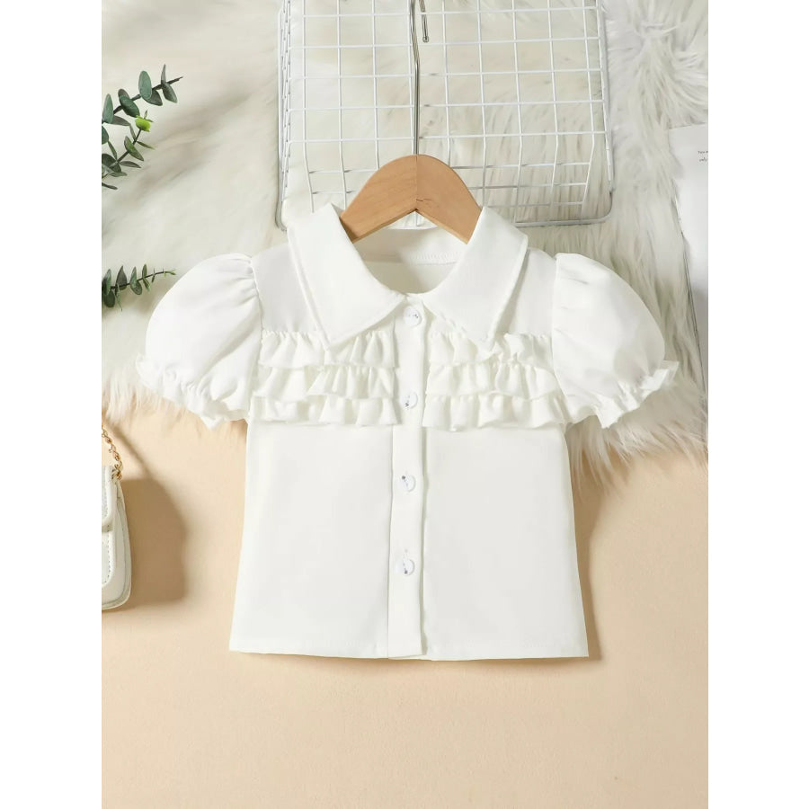 Children’s Ruffle Trim Puff Sleeve Top & Pleated Skirt Set Apparel and Accessories
