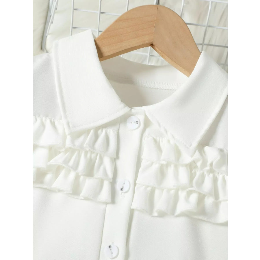 Children’s Ruffle Trim Puff Sleeve Top & Pleated Skirt Set Apparel and Accessories