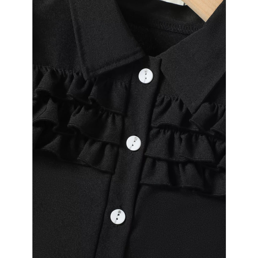 Children’s Ruffle Trim Puff Sleeve Top & Pleated Skirt Set Apparel and Accessories