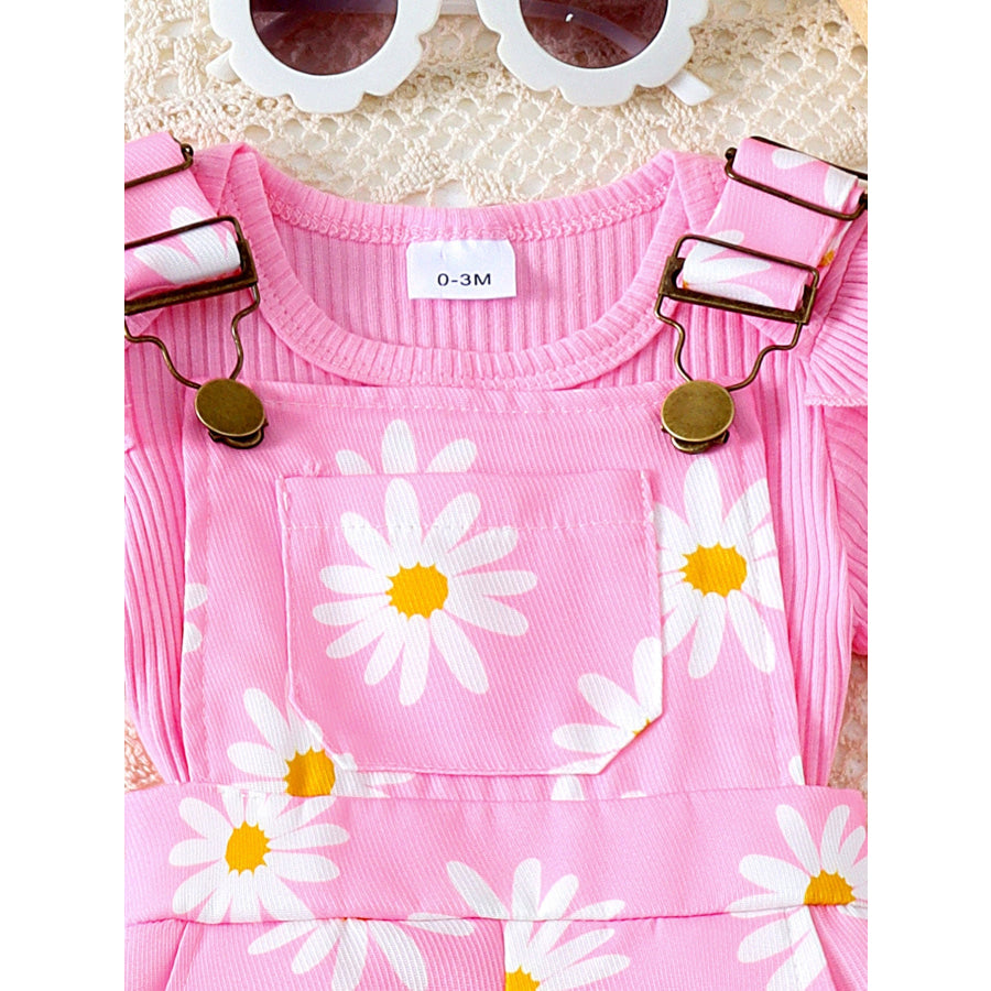 Children’s Ruffle Trim Ribbed Top and Daisy Overalls Set Apparel Accessories