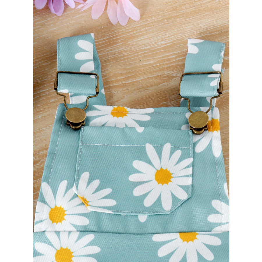 Children’s Ruffle Trim Ribbed Top and Daisy Overalls Set Apparel Accessories