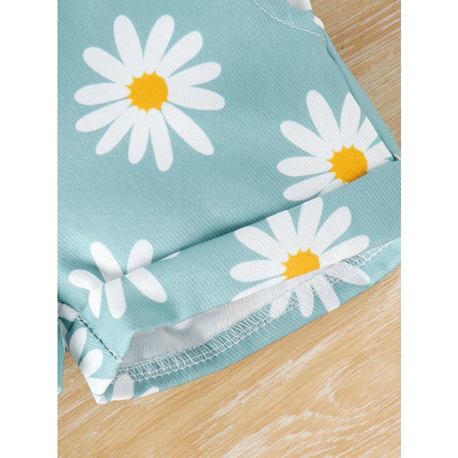 Children’s Ruffle Trim Ribbed Top and Daisy Overalls Set Apparel Accessories