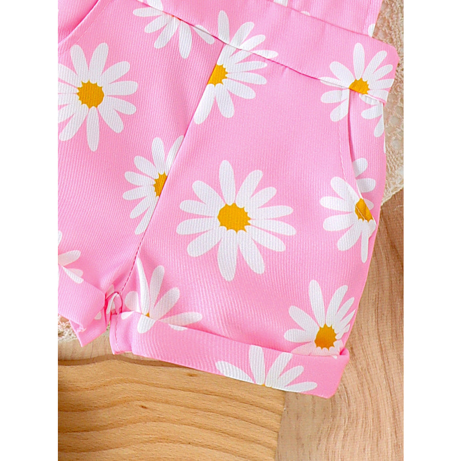 Children’s Ruffle Trim Ribbed Top and Daisy Overalls Set Apparel Accessories
