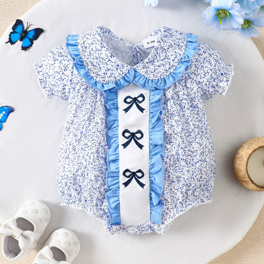 Children’s Ruffle Trim Short Sleeve One-Piece Pastel Blue / 0-3M Apparel and Accessories