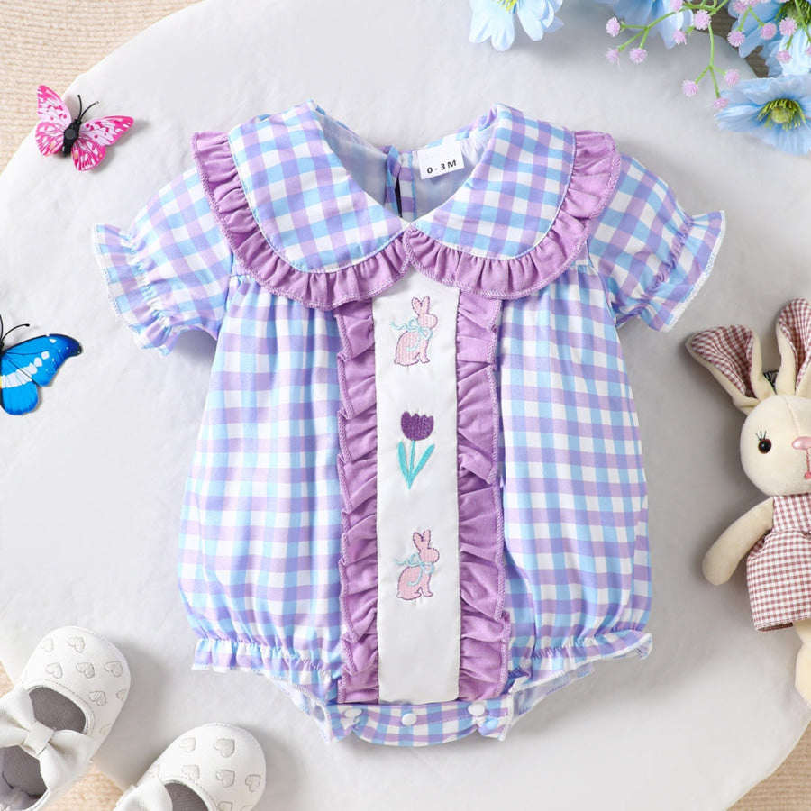 Children’s Ruffle Trim Short Sleeve One-Piece Pink Purple / 0-3M Apparel and Accessories