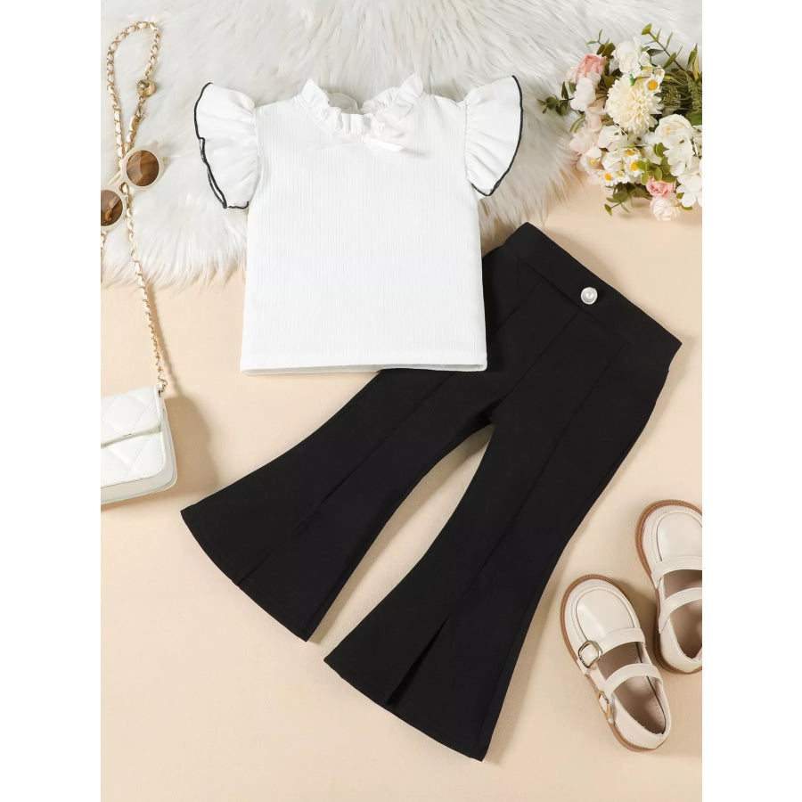 Children’s Ruffle Trim Top and Flare Leg Pants Set Black / 2-3 Apparel and Accessories
