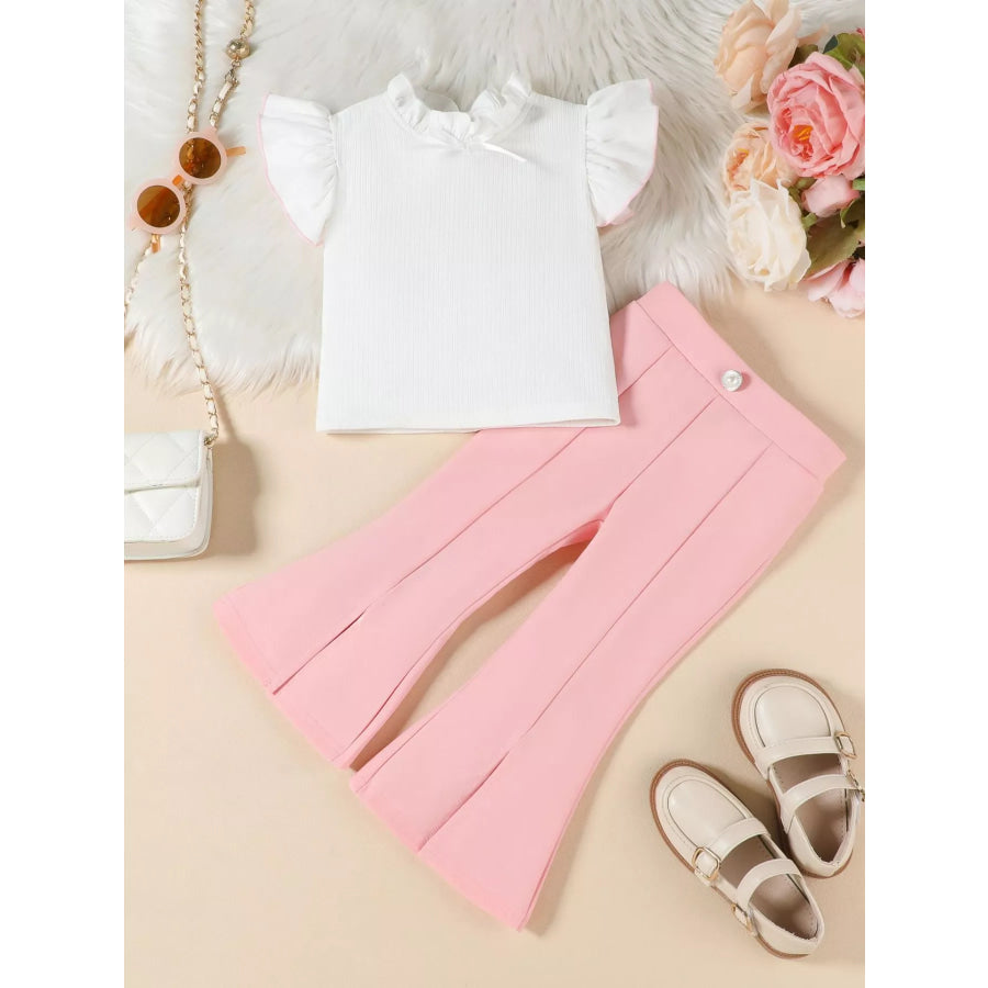 Children’s Ruffle Trim Top and Flare Leg Pants Set Pink / 2-3 Apparel and Accessories