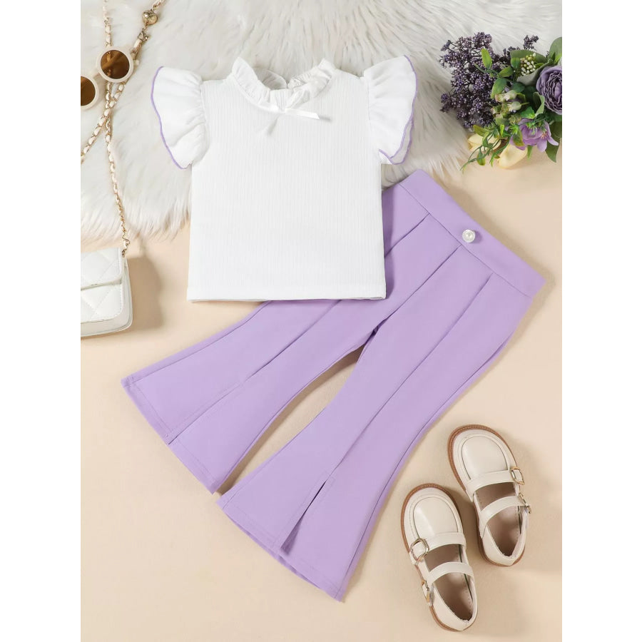 Children’s Ruffle Trim Top and Flare Leg Pants Set Purple / 2-3 Apparel and Accessories