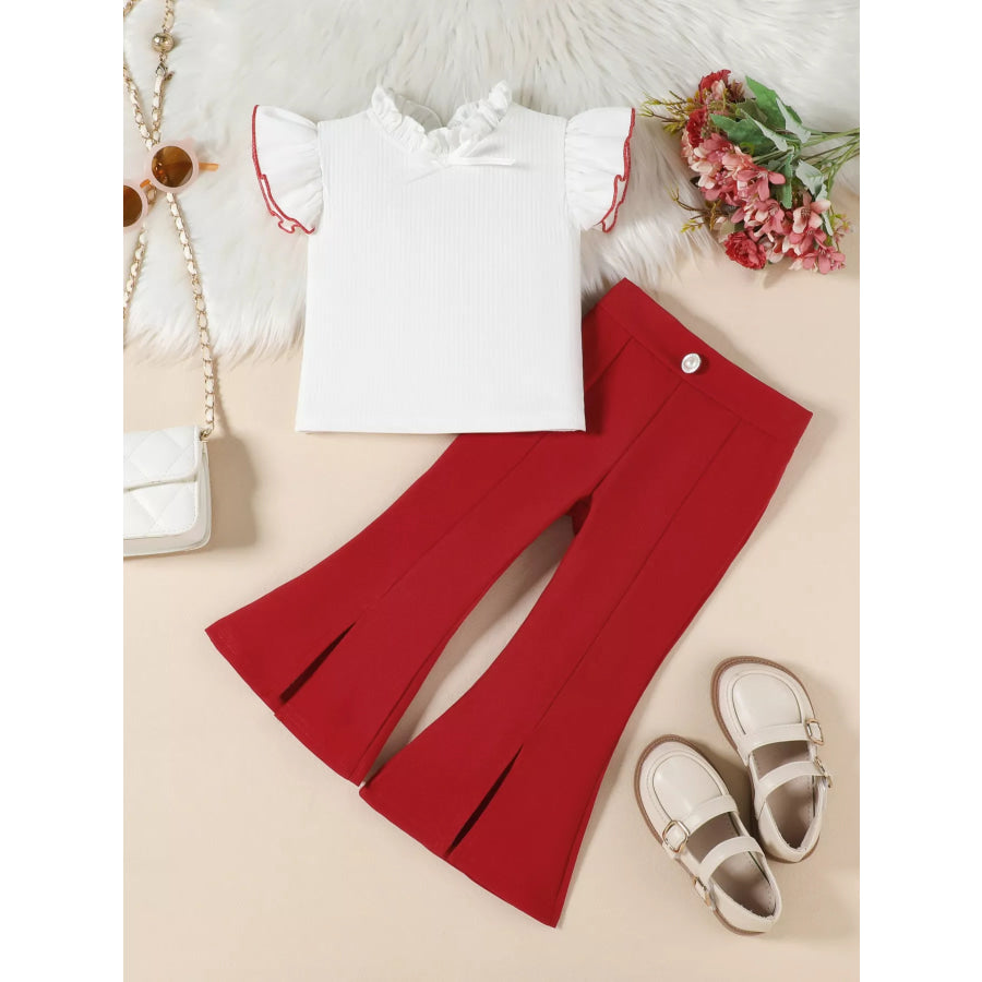Children’s Ruffle Trim Top and Flare Leg Pants Set Wine Red / 2-3 Apparel and Accessories