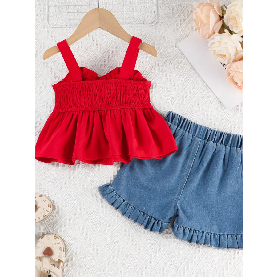 Children’s Ruffle Trim Top & Denim Shorts Set Apparel and Accessories
