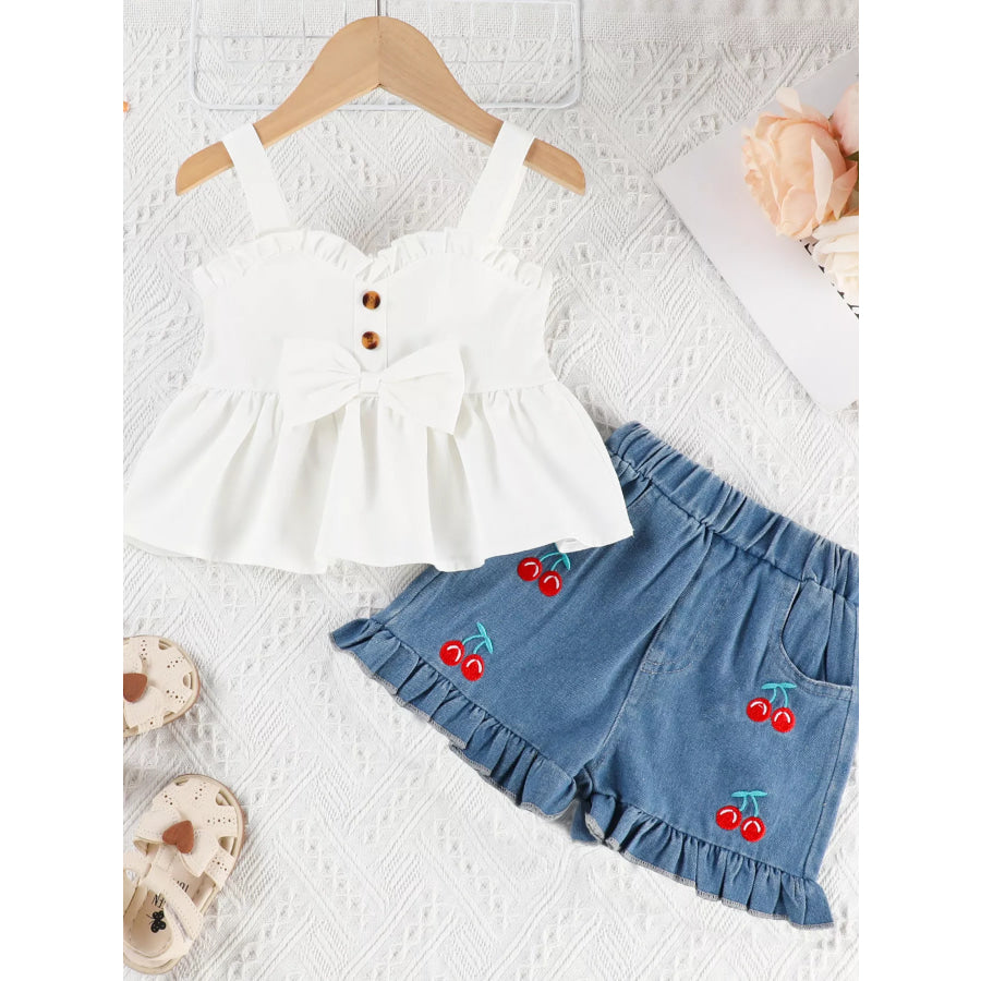Children’s Ruffle Trim Top & Denim Shorts Set White / 18-24M Apparel and Accessories