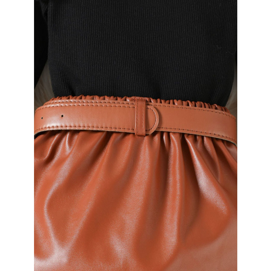 Children’s Ruffle Trim Top & Faux Leather Pleated Skirt Set Apparel and Accessories