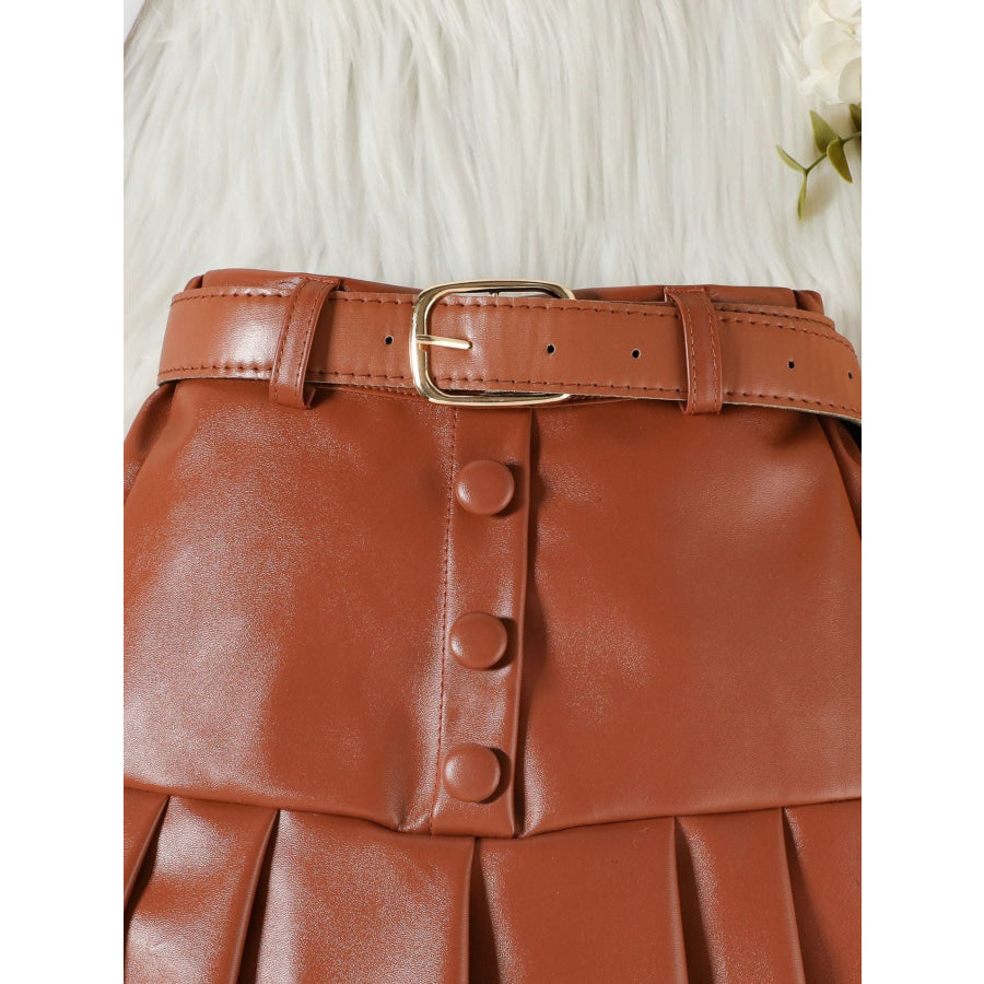 Children’s Ruffle Trim Top & Faux Leather Pleated Skirt Set Apparel and Accessories