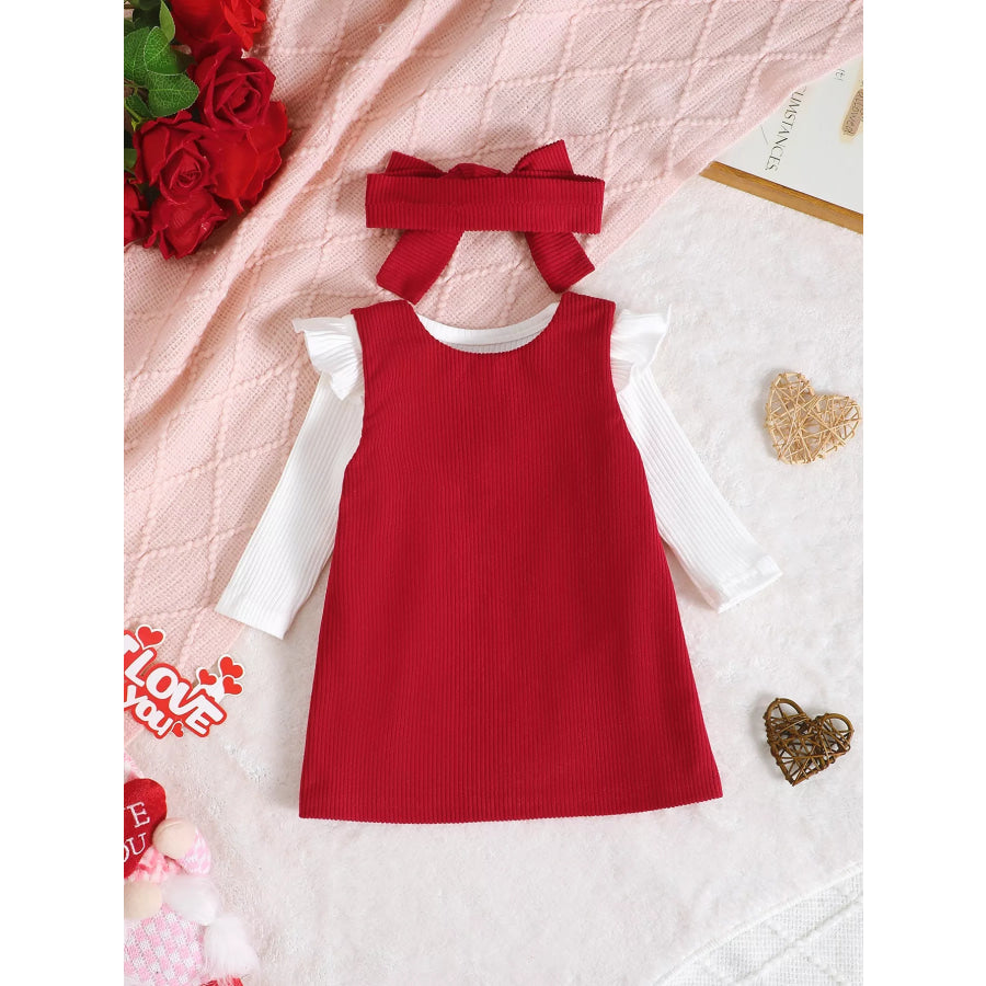 Children’s Ruffled Bodysuit and Dress Set with Headband Apparel and Accessories