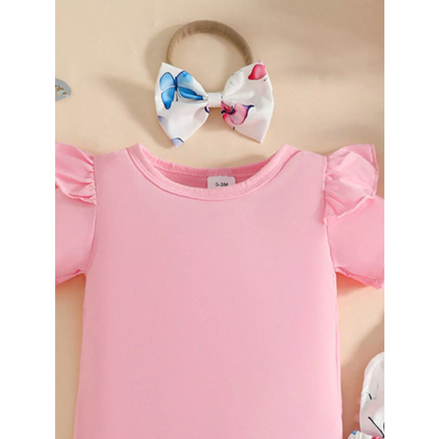Children’s Ruffled Bodysuit and Dress Set with Headband Apparel and Accessories