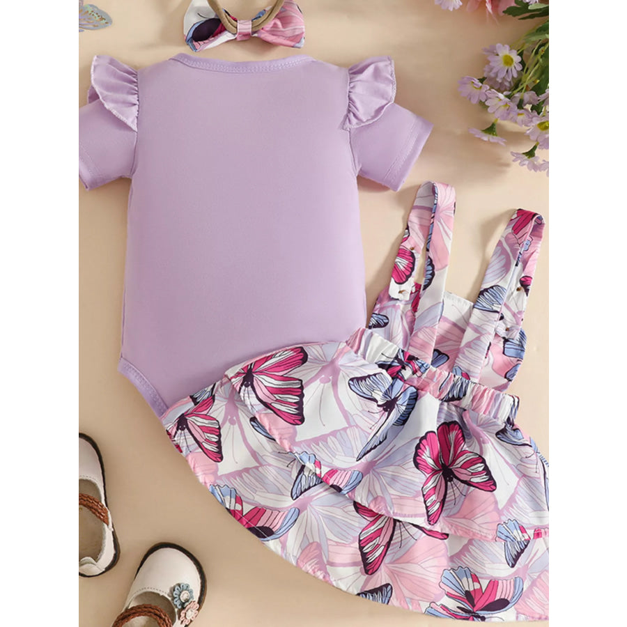 Children’s Ruffled Bodysuit and Dress Set with Headband Apparel and Accessories