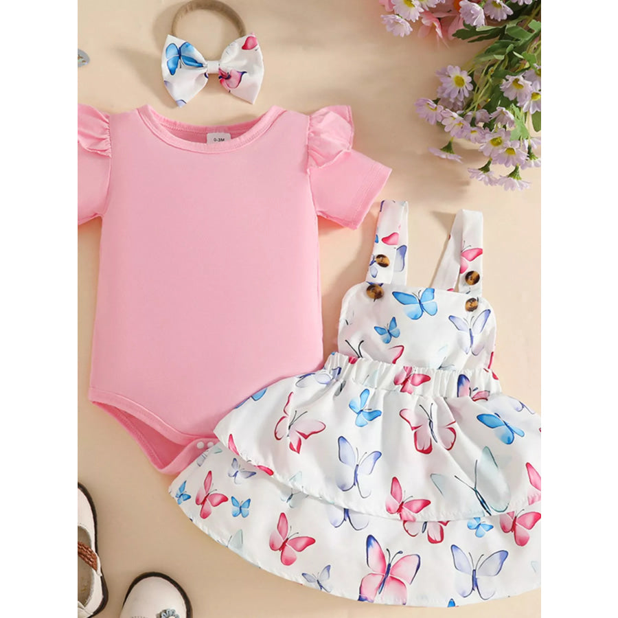 Children’s Ruffled Bodysuit and Dress Set with Headband Pink / 0-3M Apparel and Accessories