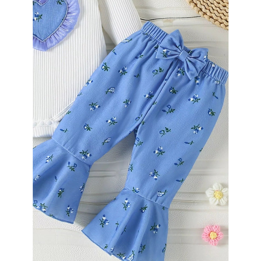 Children’s Ruffled Bodysuit and Floral Pants Outfit Set with Headband Apparel and Accessories