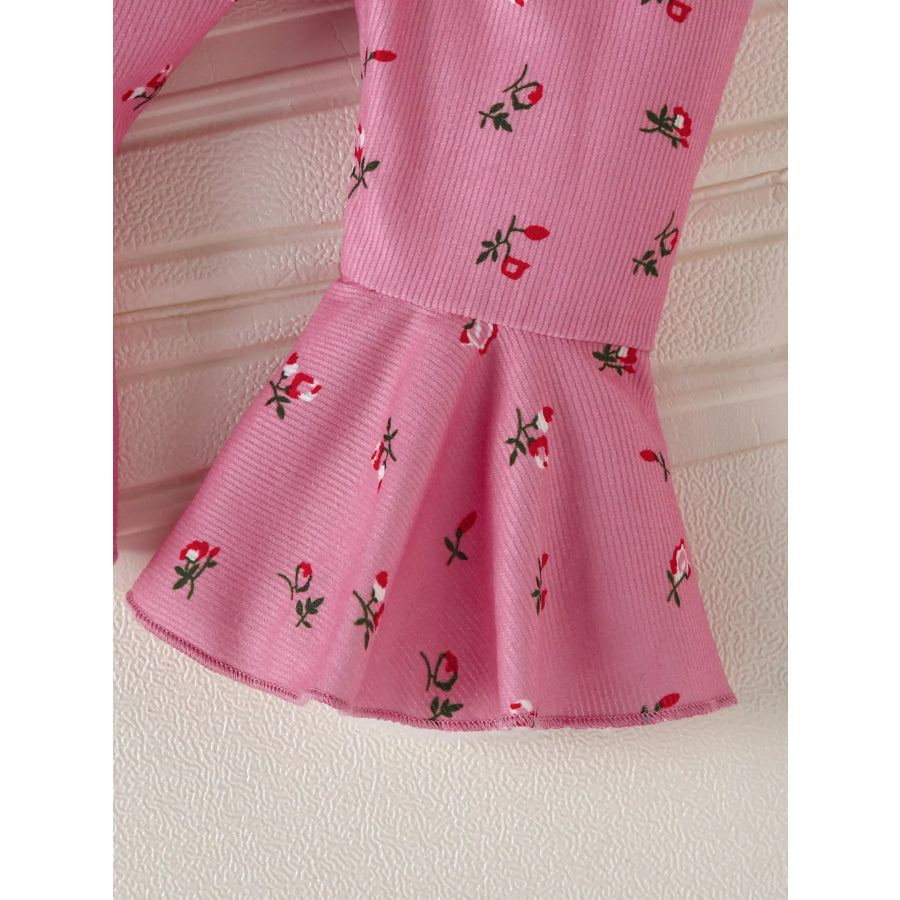 Children’s Ruffled Bodysuit and Floral Pants Outfit Set with Headband Apparel and Accessories