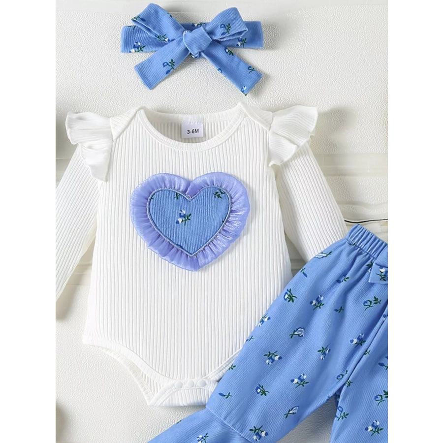 Children’s Ruffled Bodysuit and Floral Pants Outfit Set with Headband Apparel and Accessories