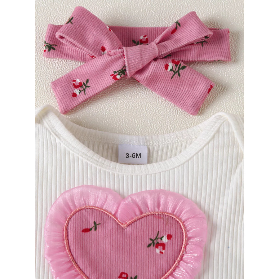 Children’s Ruffled Bodysuit and Floral Pants Outfit Set with Headband Apparel and Accessories