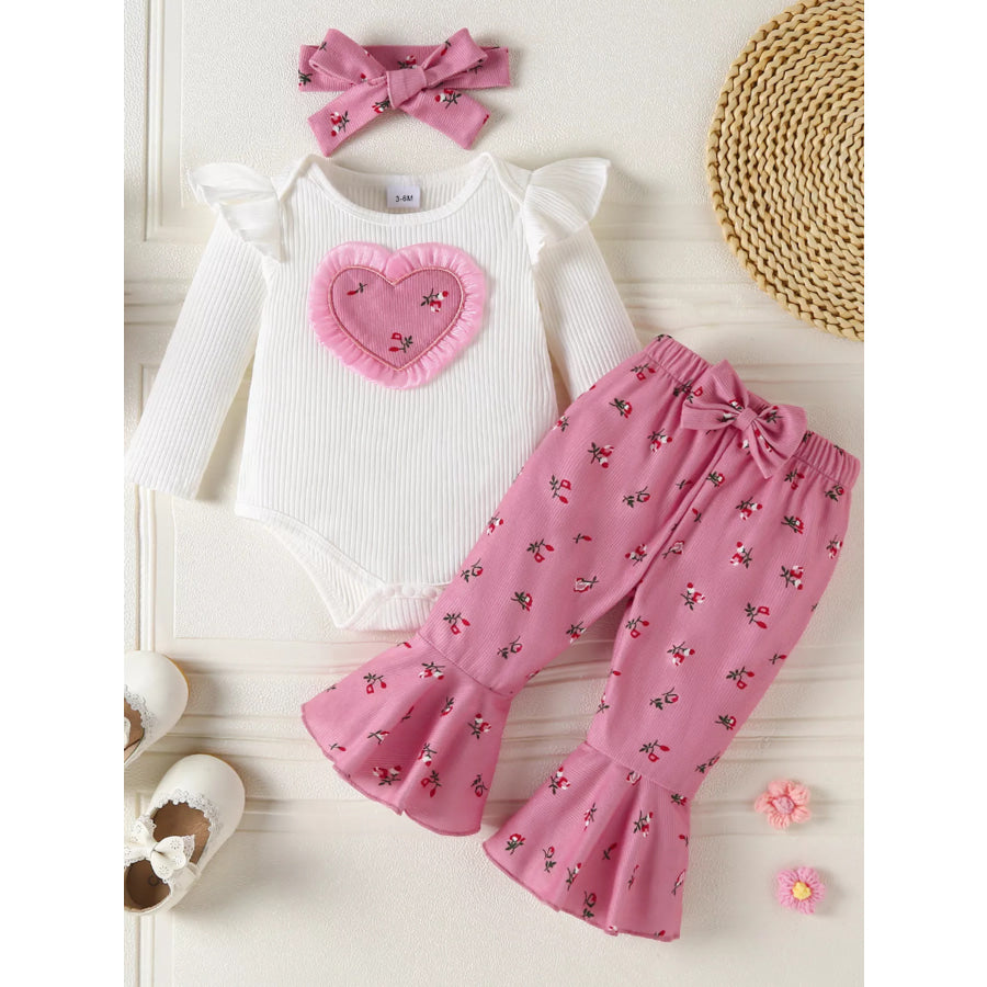Children’s Ruffled Bodysuit and Floral Pants Outfit Set with Headband Dusty Pink / 0-3M Apparel and Accessories