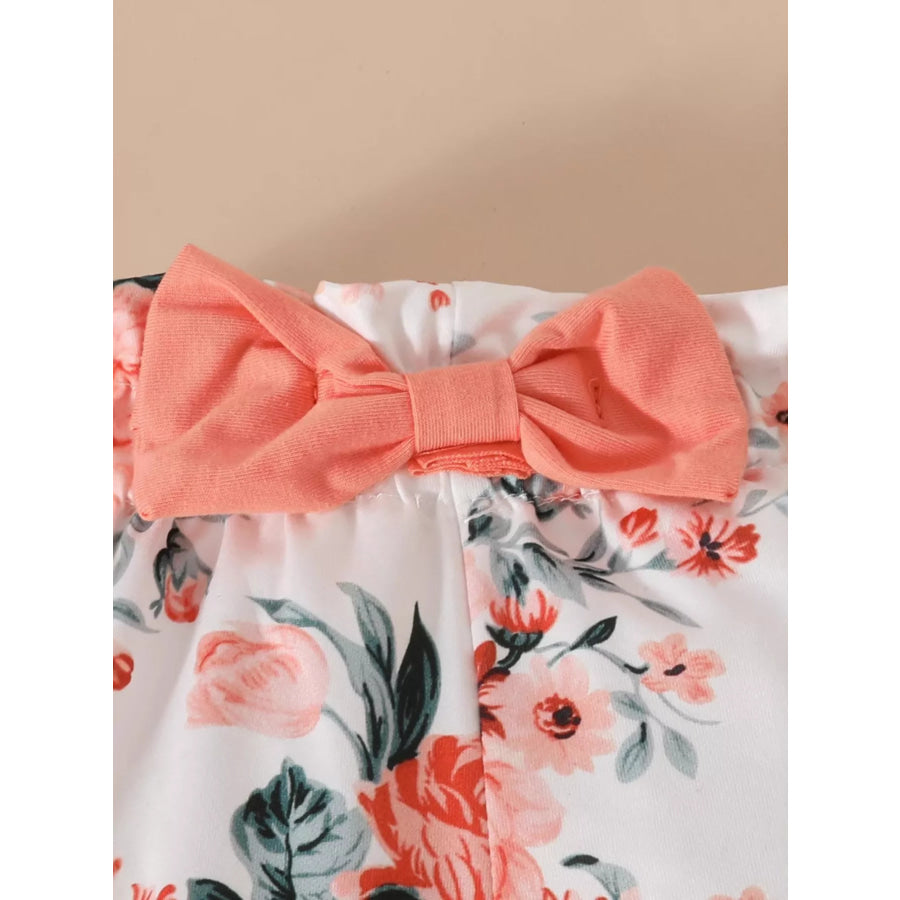 Children’s Ruffled Bodysuit and Floral Shorts Set with Headband Apparel and Accessories