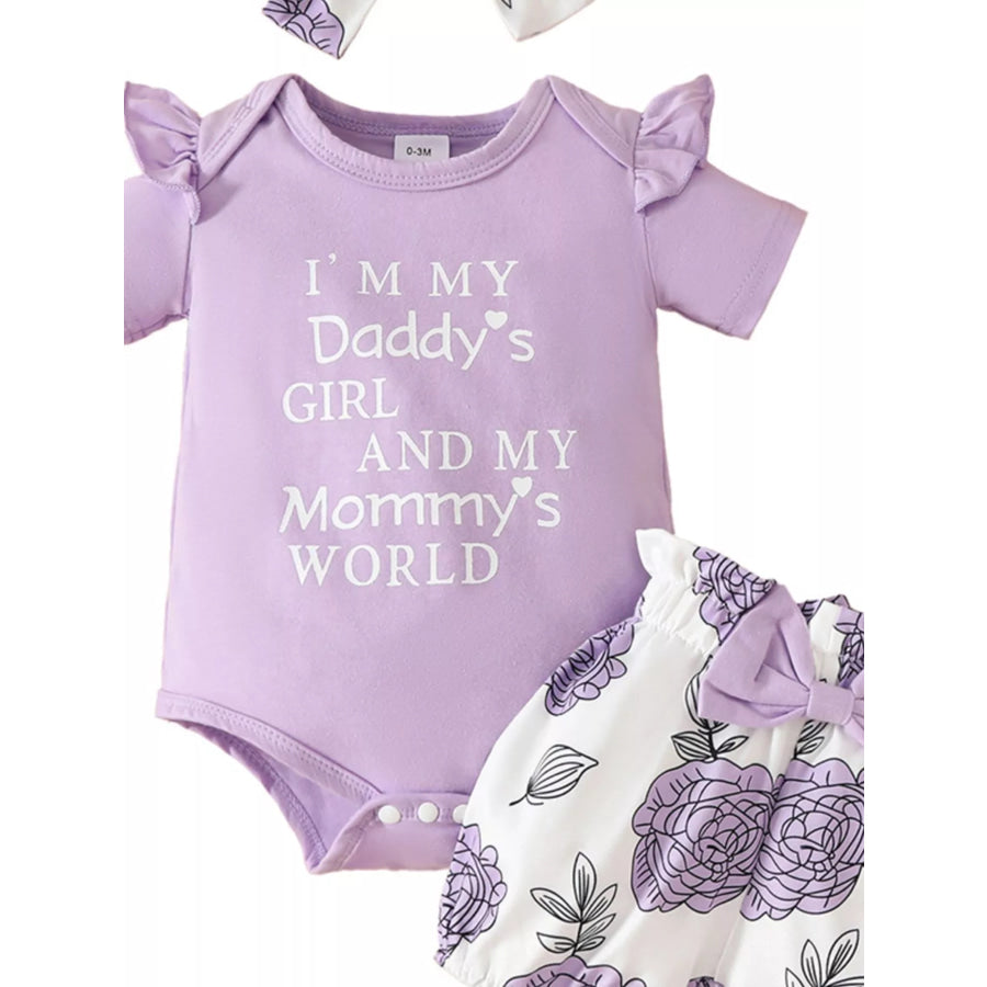 Children’s Ruffled Bodysuit and Floral Shorts Set with Headband Apparel and Accessories