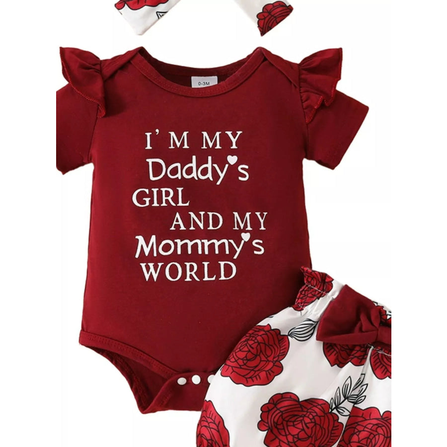 Children’s Ruffled Bodysuit and Floral Shorts Set with Headband Apparel and Accessories